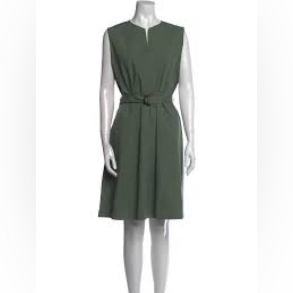 Antonelli Firenze V Neck Belted Cotton Blend Midi Dress Sage Green 12/14 $550